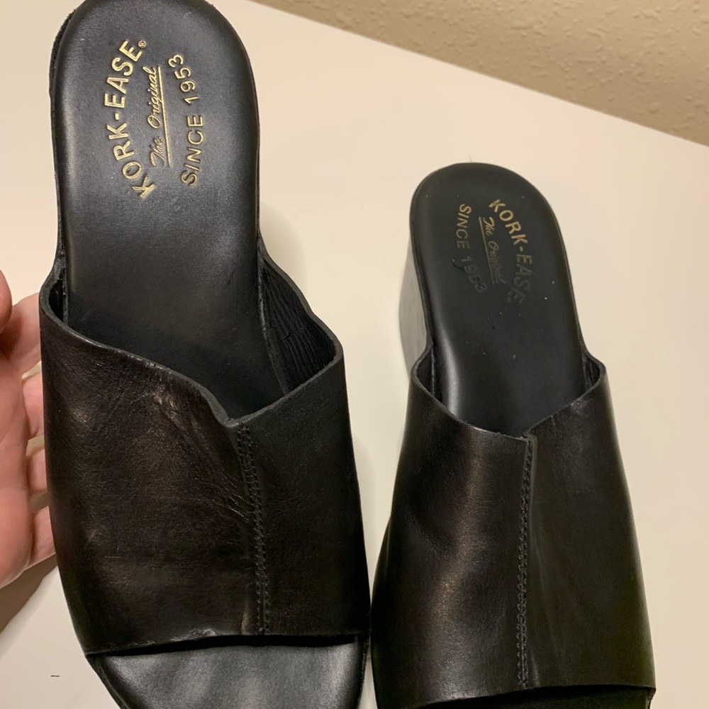 KorkEase black leather mules